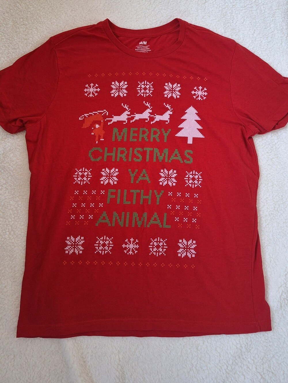 Women's Red Holiday Graphic Tee - Merry Christmas Ya Filthy Animal M